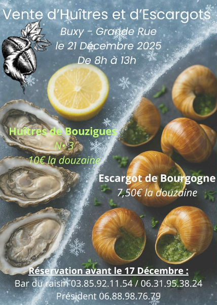 Vente d'huîtres et d'escargots par l'association LES VIEUX CEPS